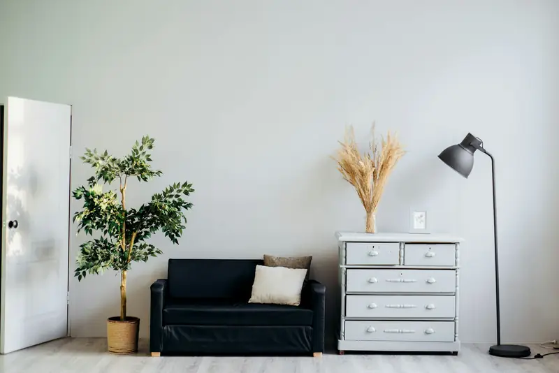 Living room with a floor lamp